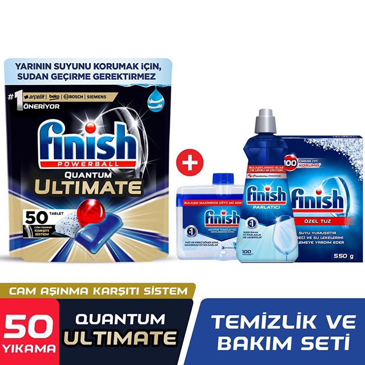 Finish Quantum 50 Yıkama Tablet Bulaşık Makinesi Deterjanı 50 Adet & Temizlik Bakım Seti 